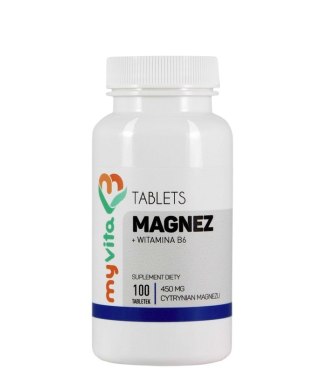 MyVita Magnez + Witamina B6 100tabl. - Cytrynian magnezu 450mg + Wit B6 1,4mg