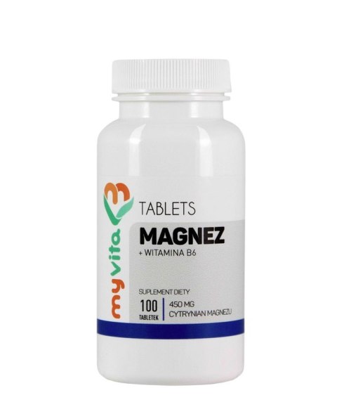 MyVita Magnez + Witamina B6 100tabl. - Cytrynian magnezu 450mg + Wit B6 1,4mg