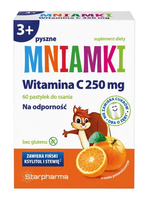 Mniamki Witamina C 250mg, 60 pastylek do ssania o smaku pomarańczowym STARPHARMA