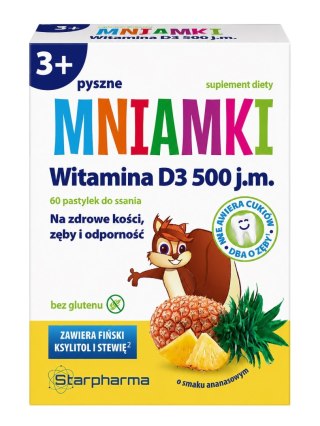 Mniamki Witamina D3 500 j.m., 60 pastylek do ssania o smaku ananasowym STARPHARMA