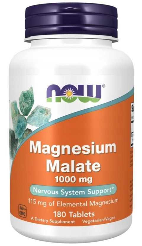 NOW FOODS Magnesium Malate 1000mg (115mg magnezu), 180tabl. - Jabłczan magnezu