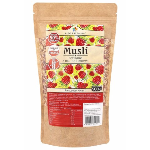PIĘĆ PRZEMIAN Musli owsiane malina z morwą bezglutenowe 500g