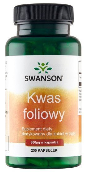 SWANSON Folic Acid 800mcg, 250kaps. - Kwas foliowy