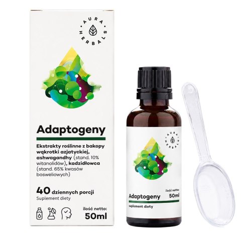 AURA HERBALS Adaptogeny - bakopa, wąkrota, ashwagandha, kadzidłowiec - płyn 50ml