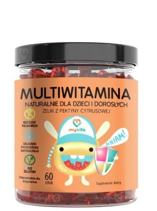 MyVita Żelki Multiwitamina 60 sztuk (dzieci i dorośli) - naturalne żelki z pektyny cytrusowej