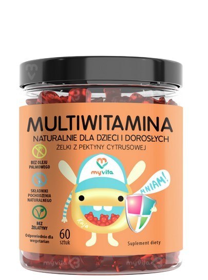 MyVita Żelki Multiwitamina 60 sztuk (dzieci i dorośli) - naturalne żelki z pektyny cytrusowej