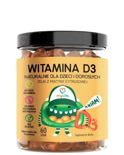 MyVita Żelki Witamina D3 60 sztuk (dzieci i dorośli) - naturalne żelki z pektyny cytrusowej
