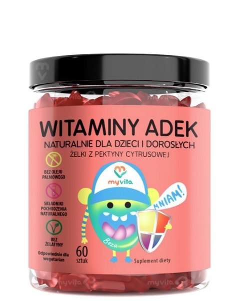 MyVita Żelki Witaminy ADEK 60 sztuk (dzieci i dorośli) - naturalne żelki z pektyny cytrusowej