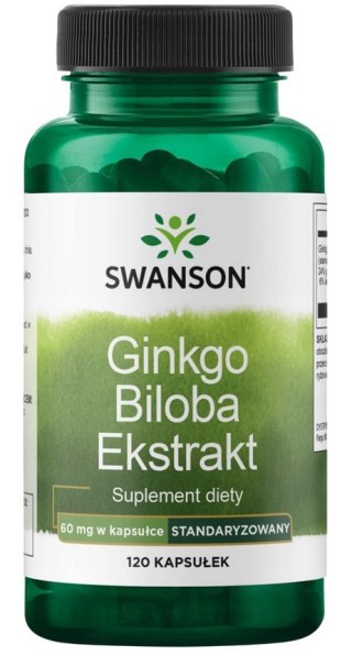 SWANSON Ginkgo Biloba ekstrakt 60mg, 120 vcaps. - miłorząb japoński