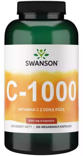 SWANSON Witamina C 1000mg, 250kaps. z dziką różą