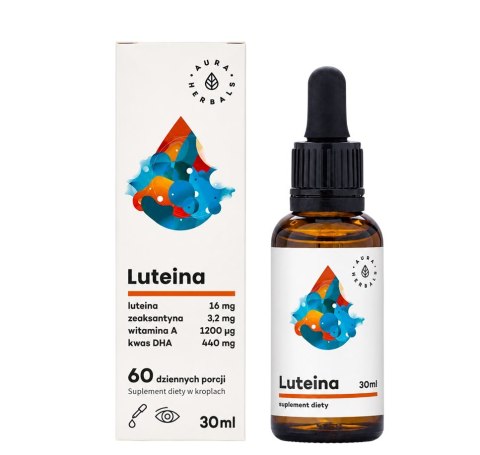 AURA HERBALS Luteina + Witamina A + DHA + Zeaksantyna - krople 30ml