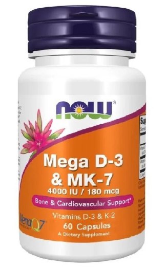 NOW FOODS Mega D-3 + K-2 MK-7 60kaps. (4000IU/180mcg)