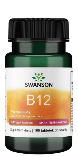 SWANSON Witamina B-12 1000mcg, 100 tabl. do ssania o smaku truskawkowym
