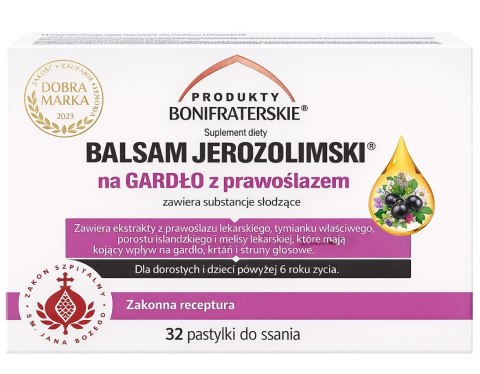 Balsam Jerozolimski na gardło z prawoślazem 32 pastylki do ssania PRODUKTY BONIFRATERSKIE