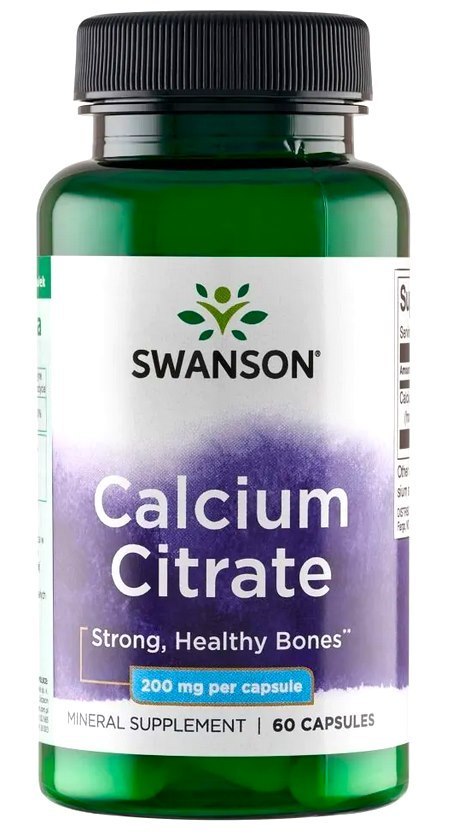 SWANSON Calcium Citrate 200mg, 60 kaps. - cytrynian wapnia