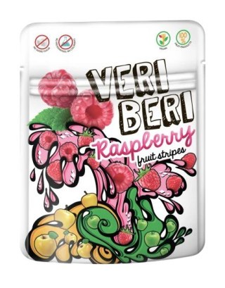 VERI BERI Żelki paski malinowe bez dodatku cukru bezglutenowe 50g