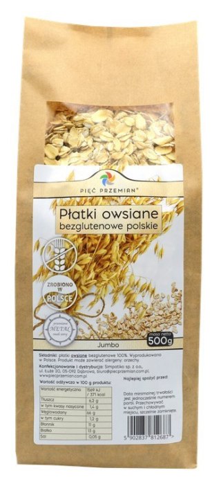 PIĘĆ PRZEMIAN Płatki owsiane bezglutenowe POLSKIE jumbo 500g