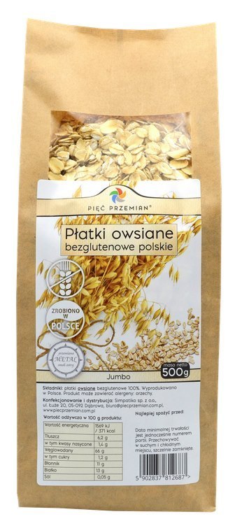 PIĘĆ PRZEMIAN Płatki owsiane bezglutenowe POLSKIE jumbo 500g