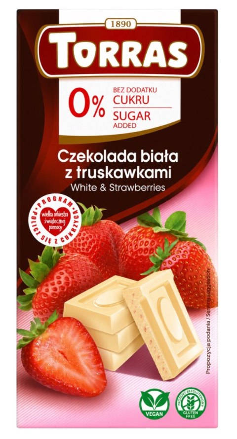 TORRAS Czekolada biała z truskawkami bez dodatku cukru bezglutenowa 75g