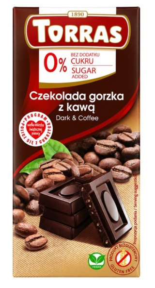 TORRAS Czekolada gorzka z kawą bez dodatku cukru bezglutenowa 75g