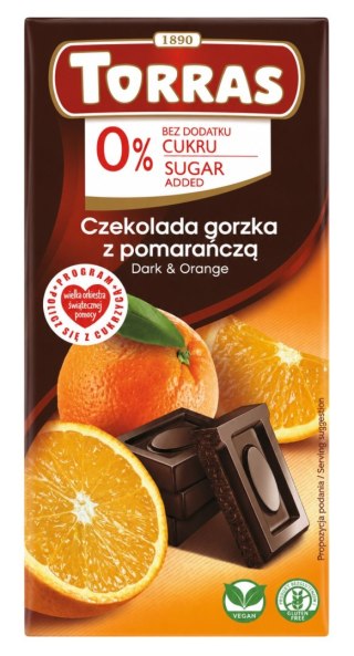 TORRAS Czekolada gorzka z pomarańczą bez dodatku cukru bezglutenowa 75g