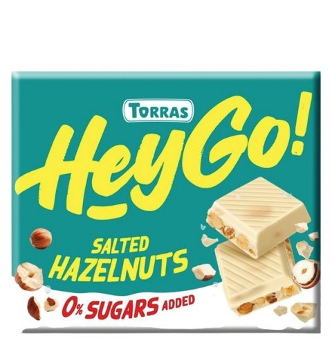 TORRAS HeyGo! Czekolada biała z orzechami laskowymi i solą morską bez dodatku cukru bezglutenowa 60g