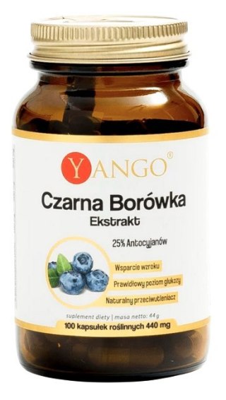 YANGO Czarna borówka ekstrakt - 25% antocyjanów 350mg, 100 kaps.