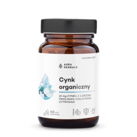 AURA HERBALS Cynk organiczny 15mg 60 kaps. - 3 formy: pikolinian, diglicynian, cytrynian