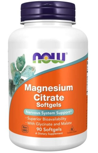 NOW FOODS Magnesium Citrate Softgels 90 sgels. - cytrynian, diglicynian i jabłczan magnezu