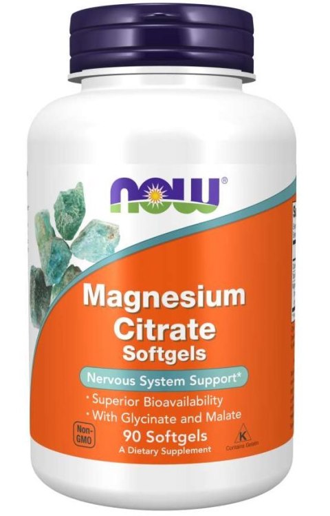 NOW FOODS Magnesium Citrate Softgels 90 sgels. - cytrynian, diglicynian i jabłczan magnezu